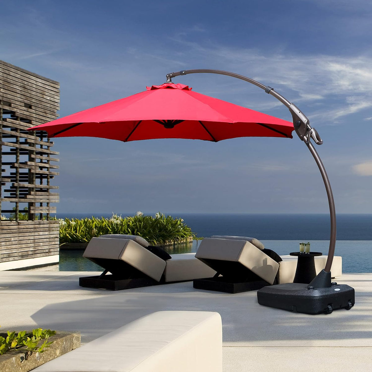 11 FT Curvy Aluminum Offset Cantilever Umbrella with Base J296021