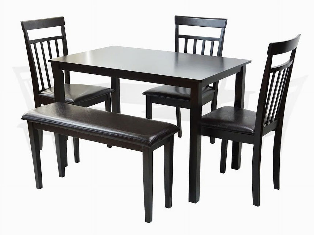 Espresso Rectangular Dining Table and 3 Wood Chairs and Stained Bench Z8996