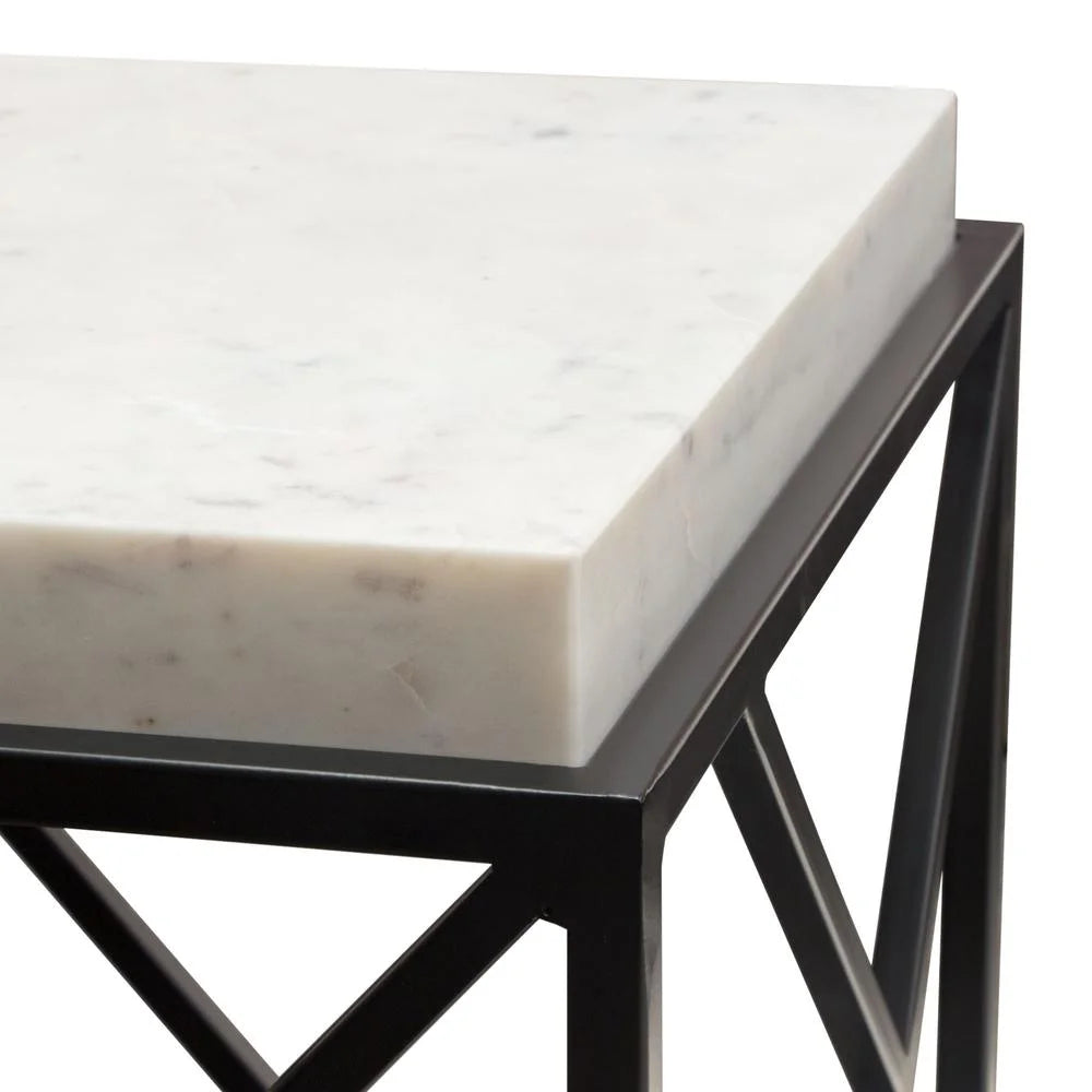 Square Accent Table with Grey Marble Top & Black Metal Base L114387