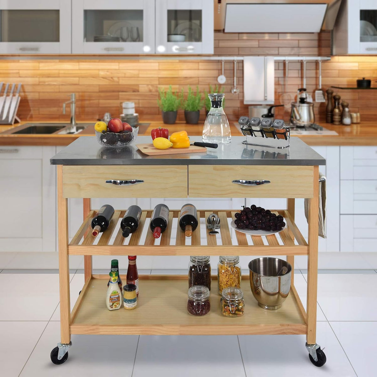 Kitchen Island Cart with Wheels Stainless Steel Counter Top 3 Tier Rolling F580412