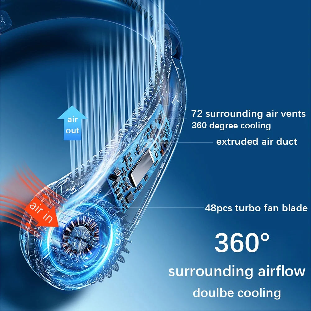 Bladeless Neck Fan Digital Display 4000mAh USB Rechargeable Blue G621595