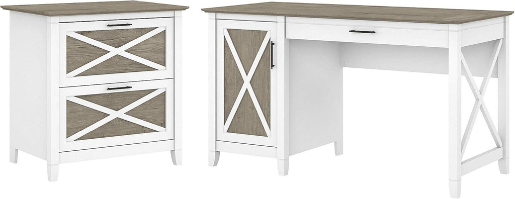 54W Reclaimed Pine Computer Desk with 2 Drawer File Cabinet Q378