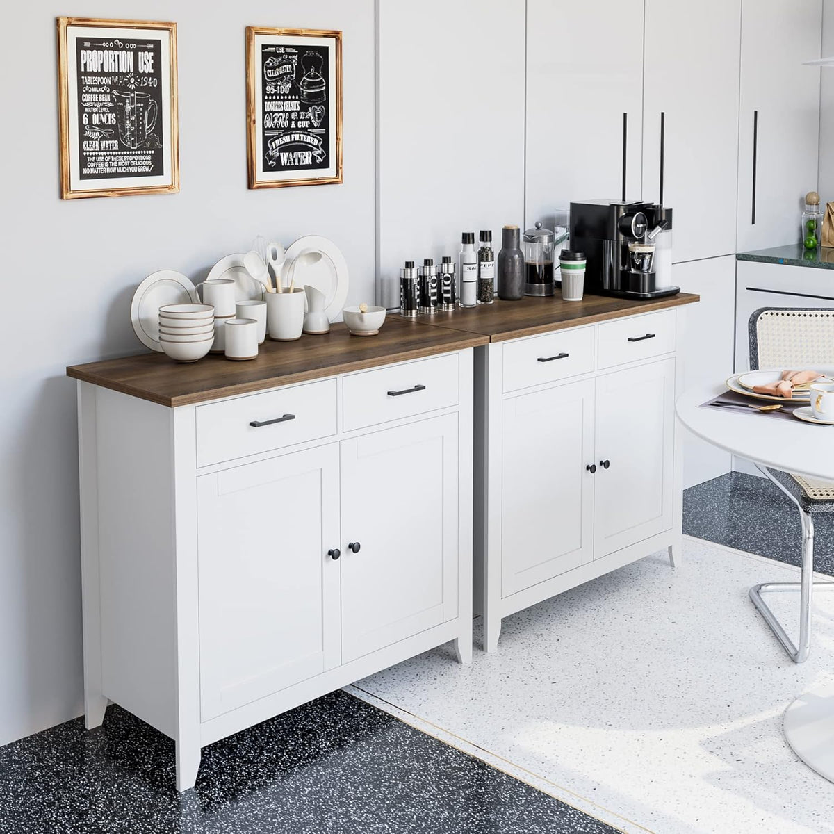 Ivory White Kitchen Storage Cabinet with Drawers and Doors G8232