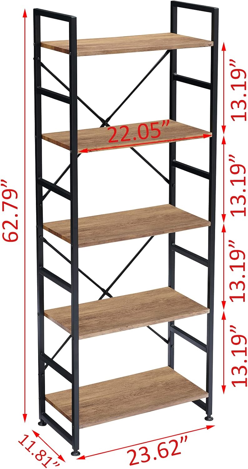 5 Tier Wood Bookshelf with Metal Frame Y278