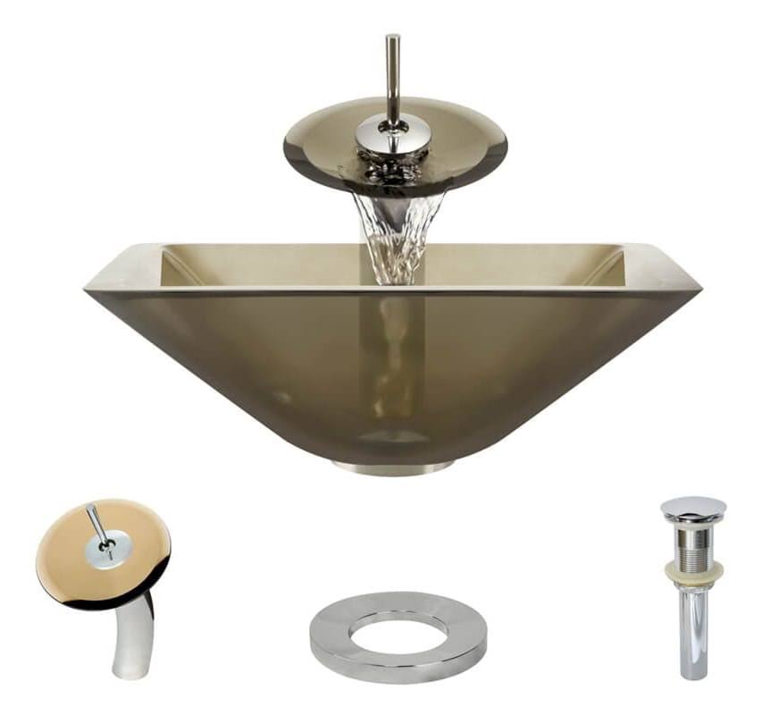 Glass Vessel Bathroom Sink with Waterfall Faucet X999283