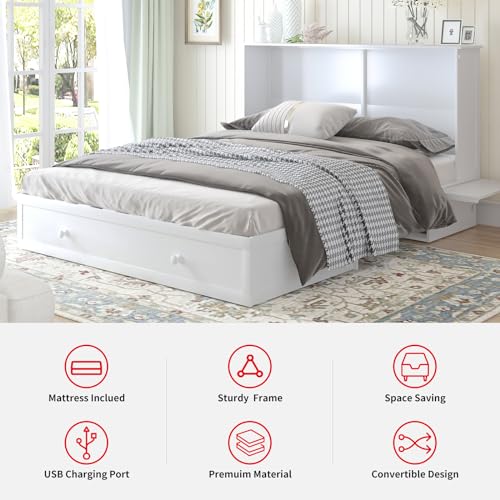 Queen Murphy Bed Cabinet with Mattress Included, Storage, USB Charging Station G913