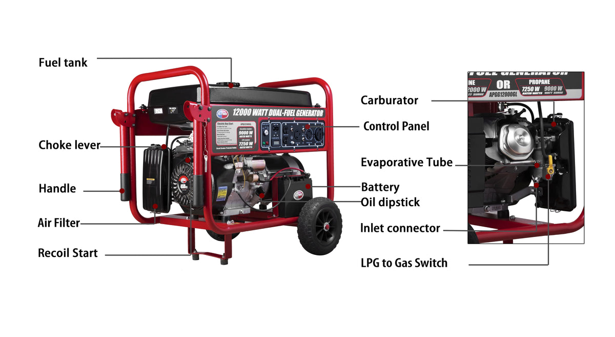 12000 Watt Dual Fuel Portable Generator with Electric Start T8282