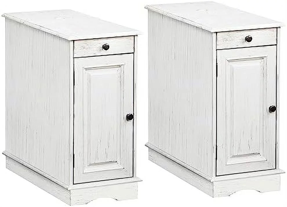 White Flip Top End Table with Drawer W801243