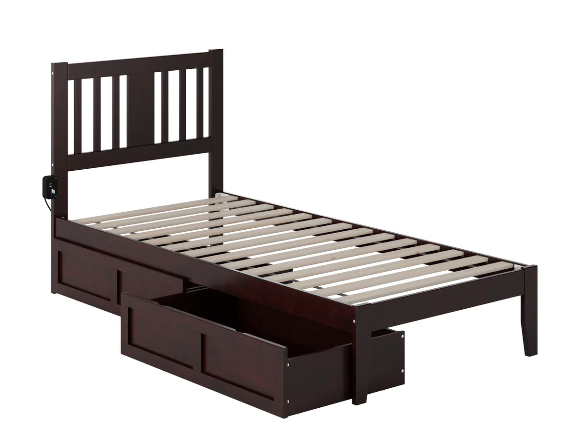 Twin XL Wood Platform Bed Frame with Set of 2 Storage Drawers A45274