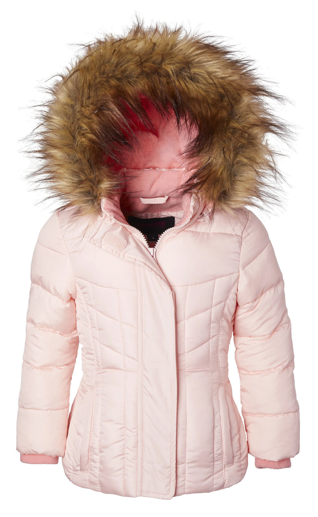 Girls Quilted Fleece Lined Winter Puffer Jacket Coat Faux Fur Trim Zip-Off Hood Blush 14/16 X3481