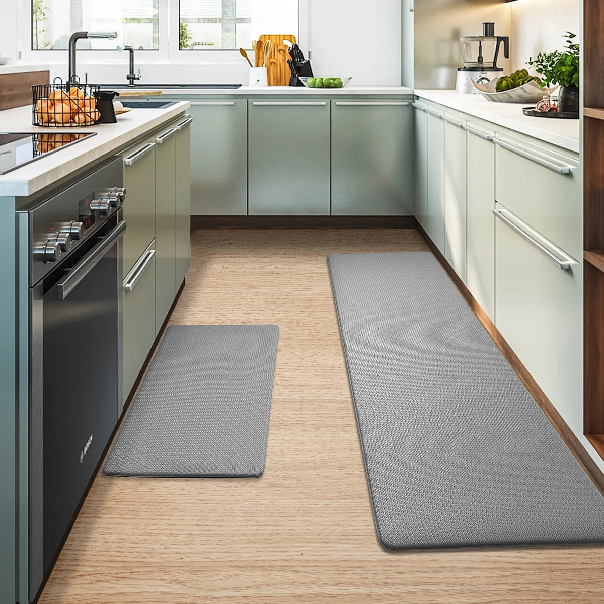 Anti Fatigue Kitchen Mat 2 Pieces Non Skid Washable Gray T4065