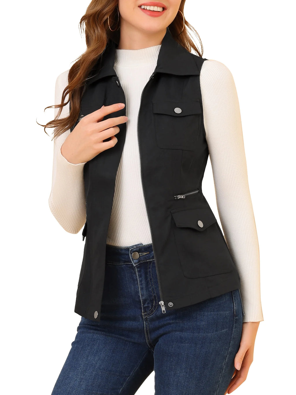 Zip Up Sleeveless Utility Vest M9393