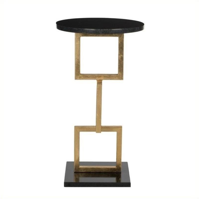 Gold and Black Iron and Marble Accent Table E220254
