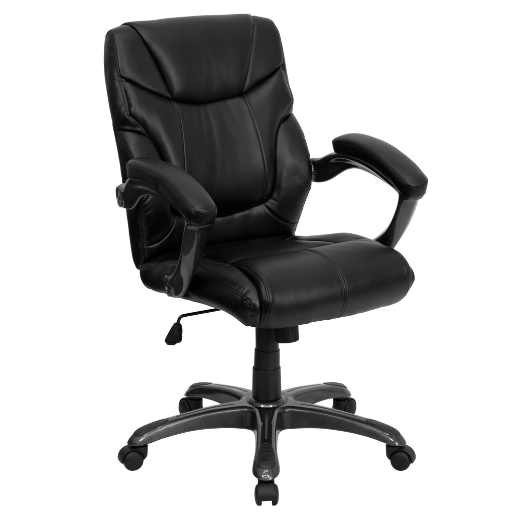 Black LeatherSoft Swivel Office Chair with Arms H272