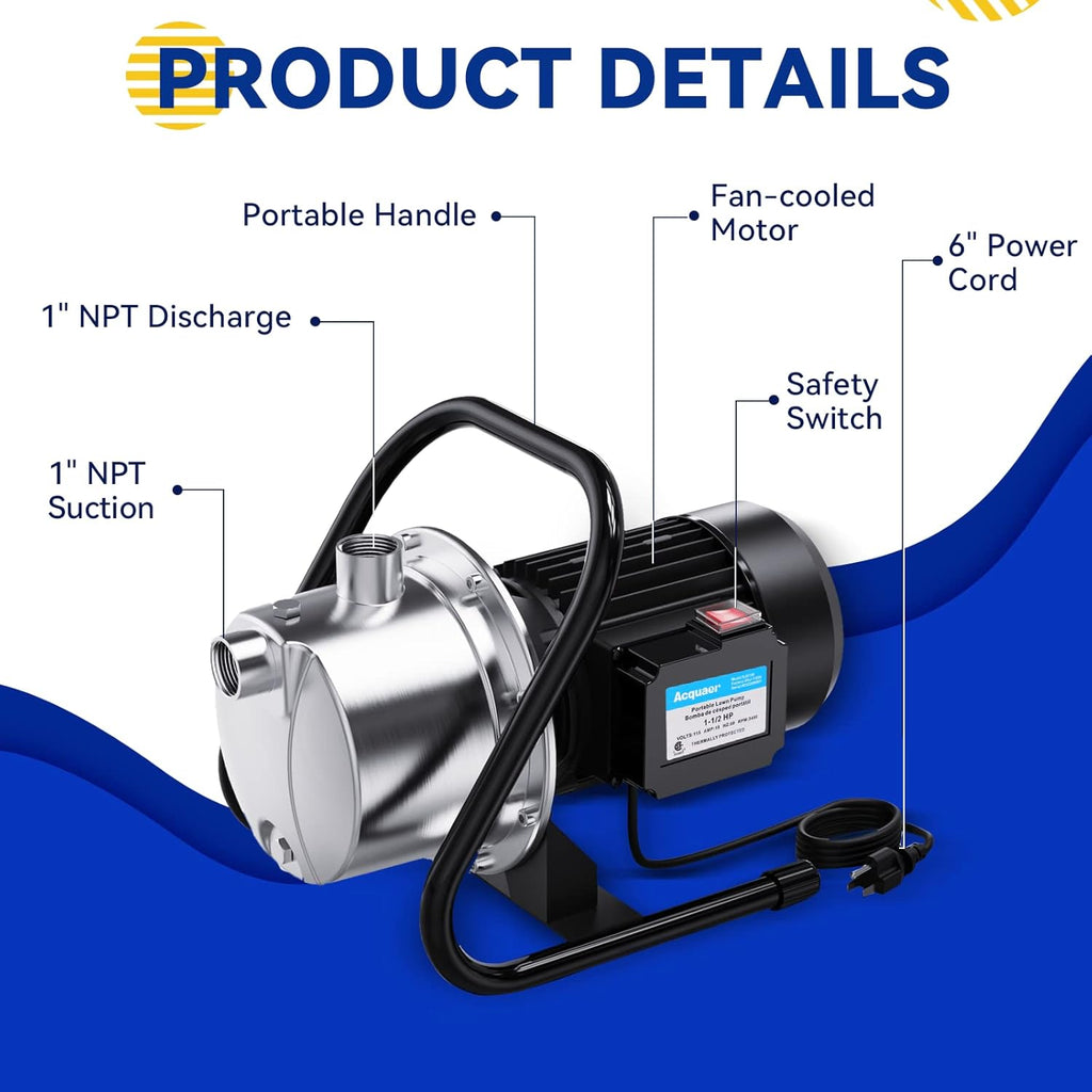1.5HP Portable Stainless Steel Shallow Well Pump W498386