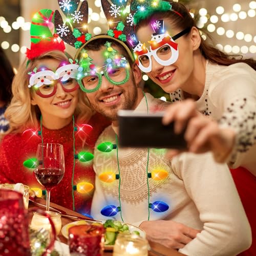 Light Up Christmas Necklace Headband Glasses Set N39085