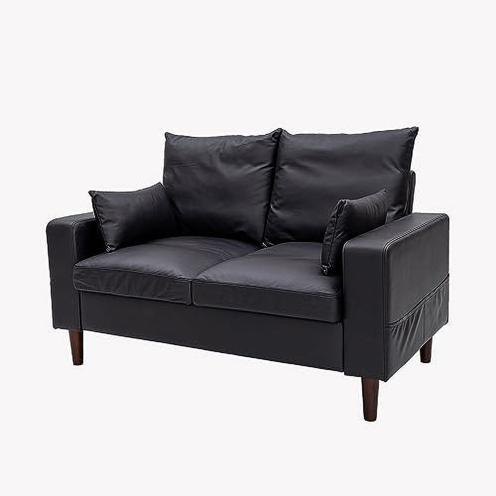 Black Faux Leather 2-Seat Sofa with Wood Leg V195415