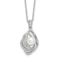 925 Sterling Silver Freshwater Cultured Pearl and CZ Teardrop Necklace 20" M9423