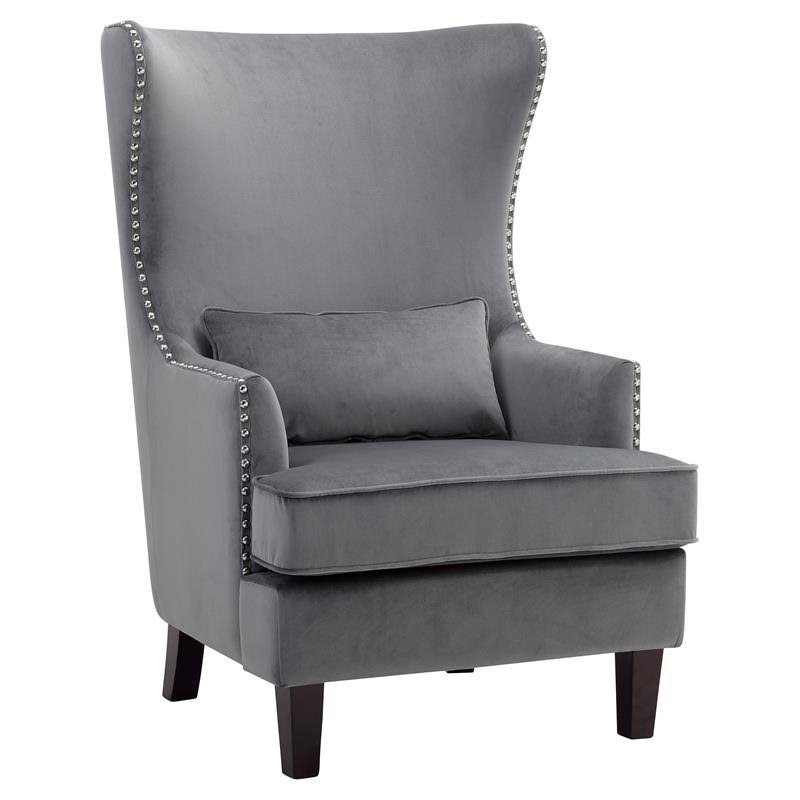 Gray Velvet Wing Back Accent Chair Y4307