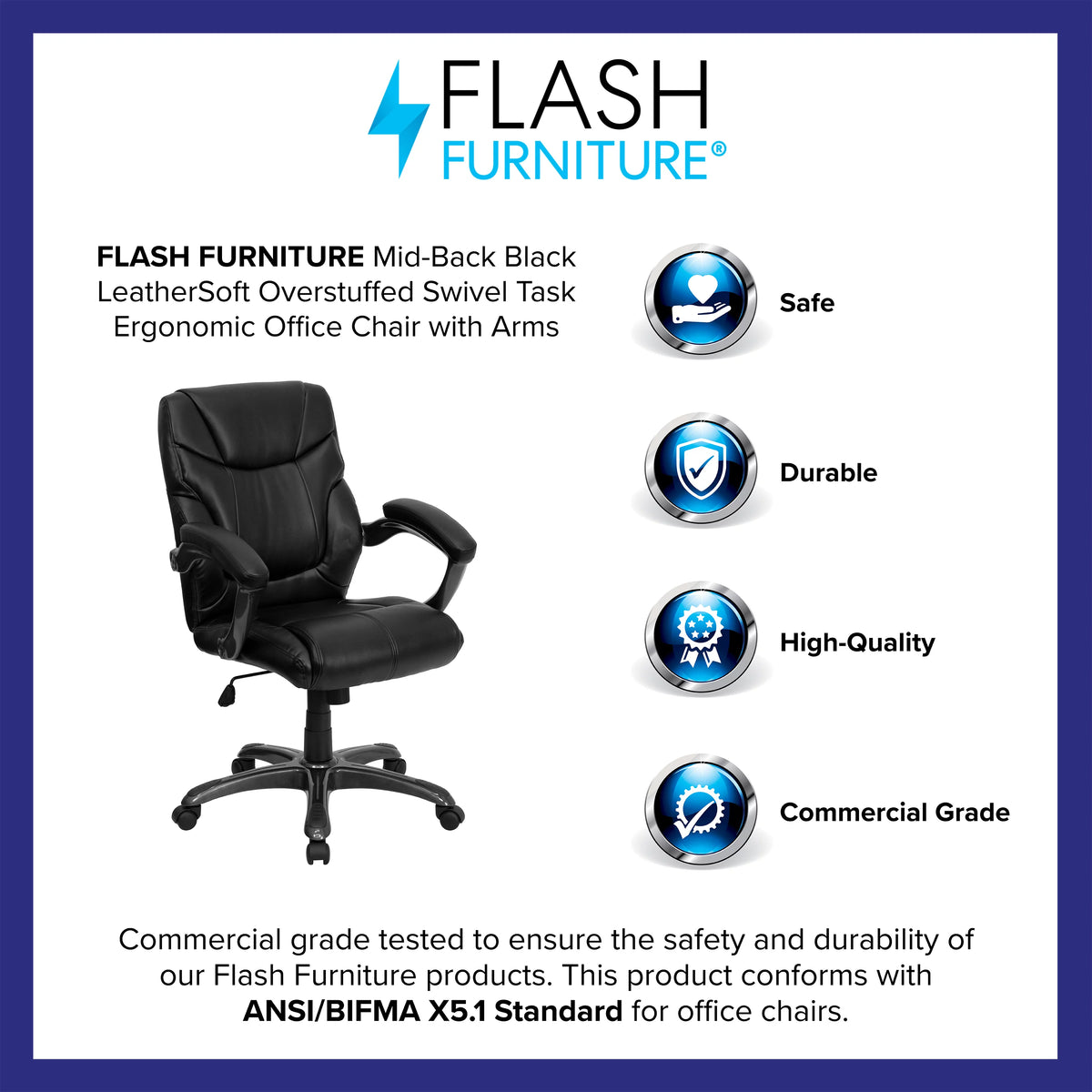 Black LeatherSoft Swivel Office Chair with Arms H272