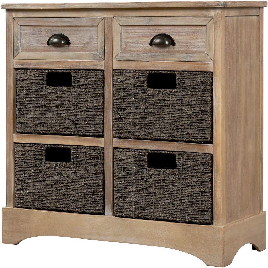 White Wicker Storage Cabinet with 4 Baskets and 2 Drawers B737216