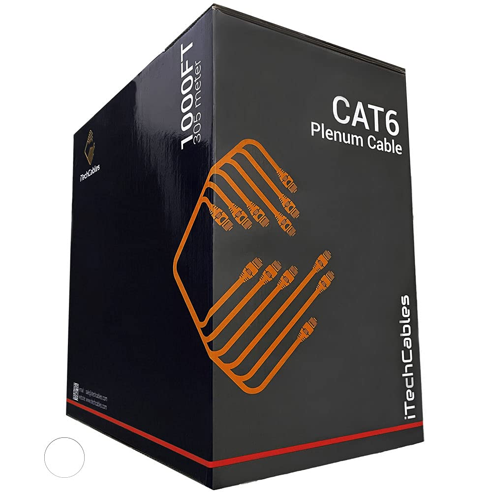 CAT6 Plenum Bulk Ethernet Cable 1000ft 23AWG 4Pair Solid White R4889