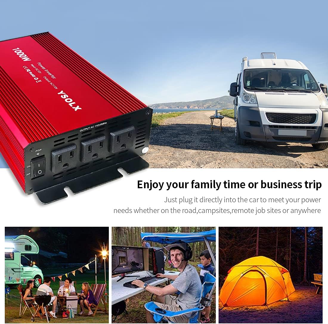 1000 Watt 12V to 110V Power Inverter with 3 AC Outlets Z722