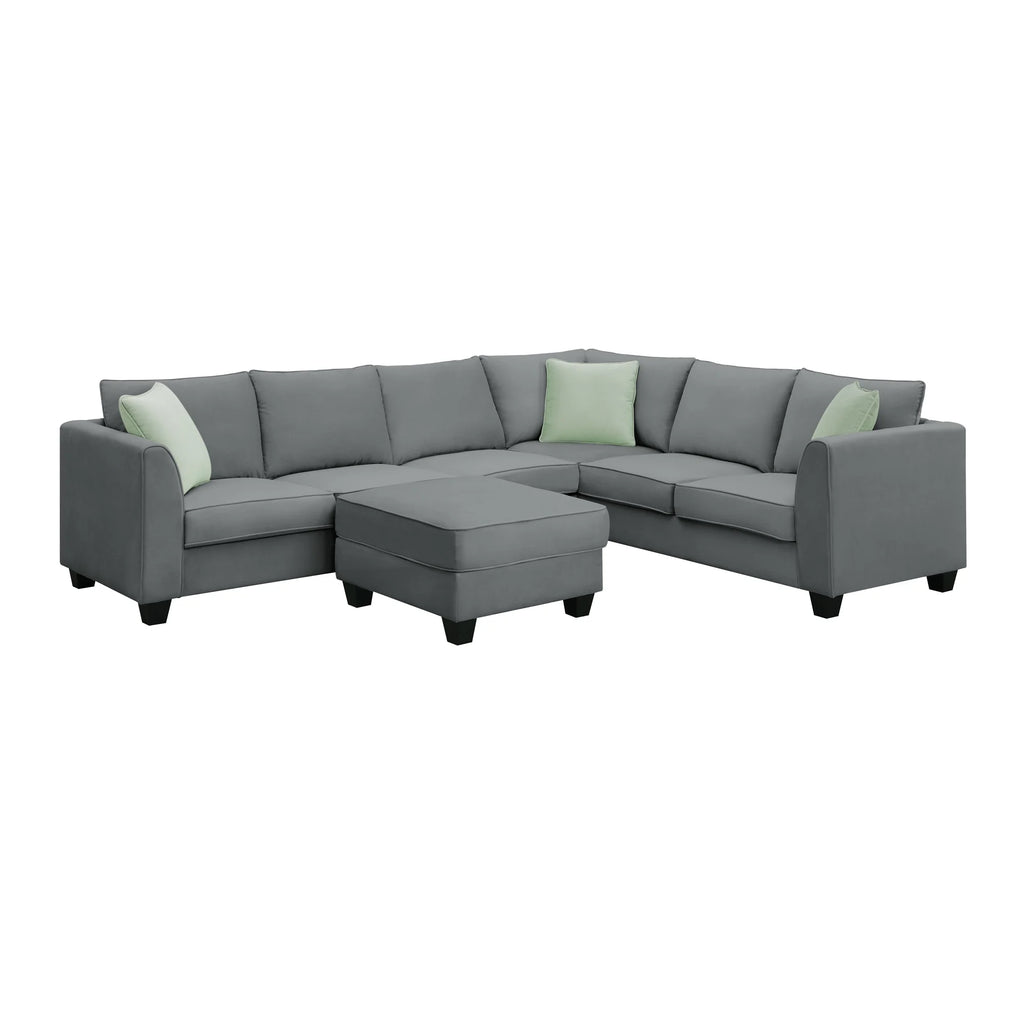 7 Seats L Shape Fabric Sectional Sofa with Ottoman Q726752