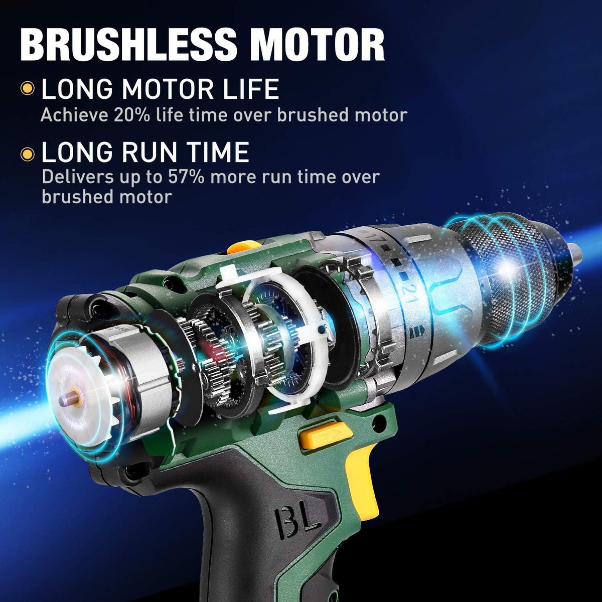 20V Brushless Cordless Drill Driver Kit with 2x 2.0Ah Batteries and 33pcs Accessories T18228