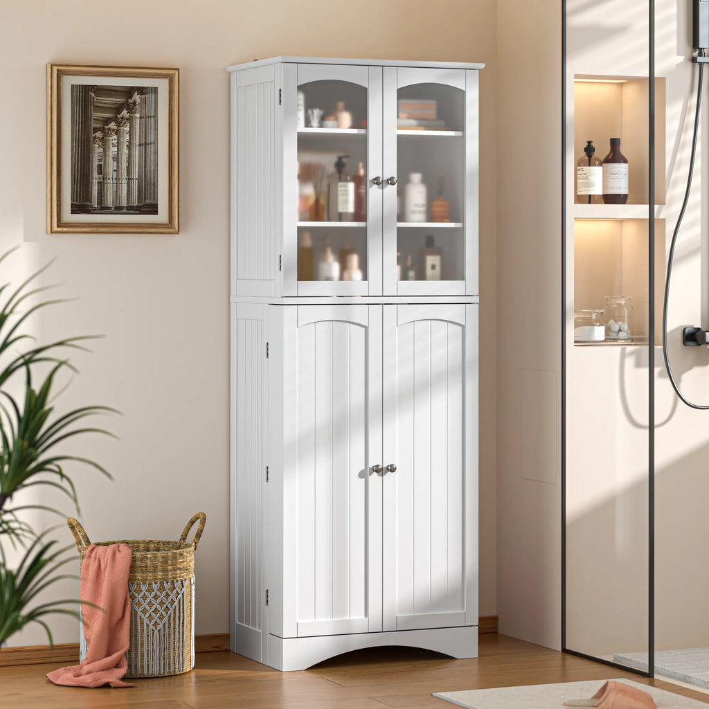 64" Tall Kitchen Pantry Storage Cabinet with Glass Door, White B5691