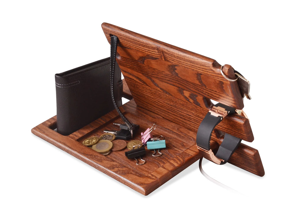 Wood Phone Docking Station Key Holder Wallet Stand Watch Organizer H640545