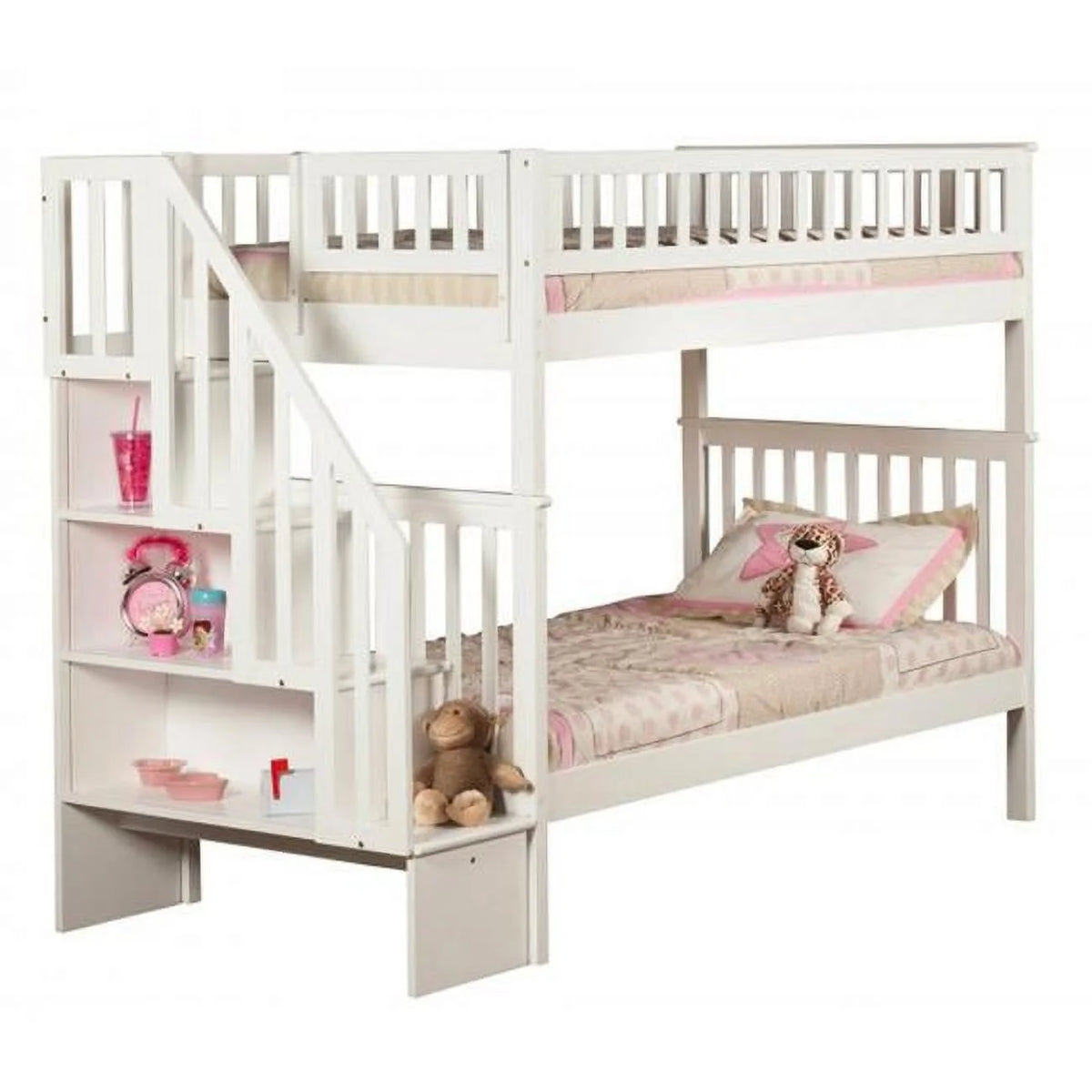 White Twin Over Twin Size Wood Bunkbed W941796