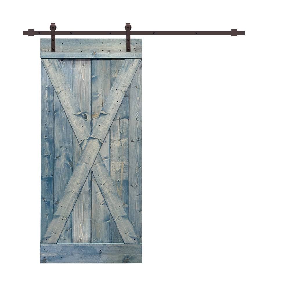 Red Walnut Stained Wood Interior Sliding Barn Door with Hardware Kit G2208