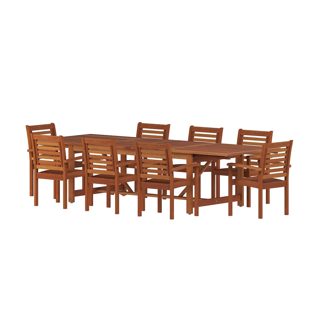 9-Piece Eucalyptus Extendable Rectangular Patio Dining Set L852410
