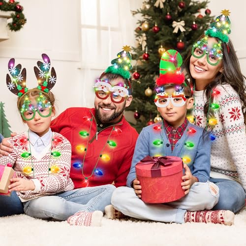 Light Up Christmas Necklace Headband Glasses Set N39085