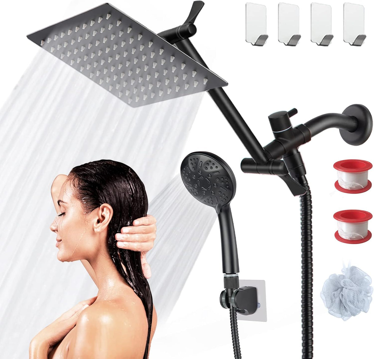 Chrome Rainfall Shower Head with Handheld Combo, Stainless Steel, Pack of 2 B42469