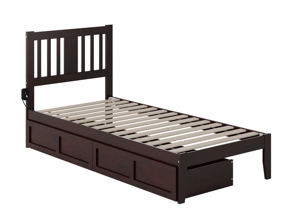 Twin XL Wood Platform Bed Frame with Set of 2 Storage Drawers A45274