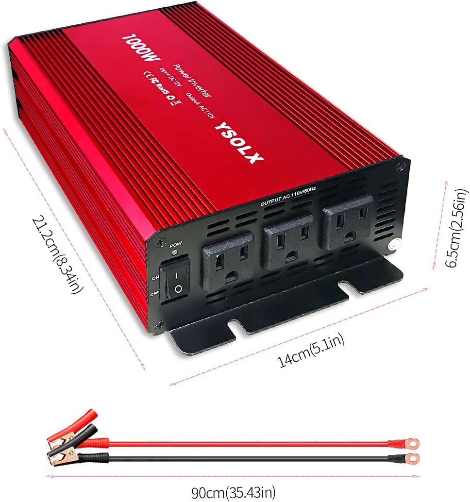 1000 Watt 12V to 110V Power Inverter with 3 AC Outlets Z722
