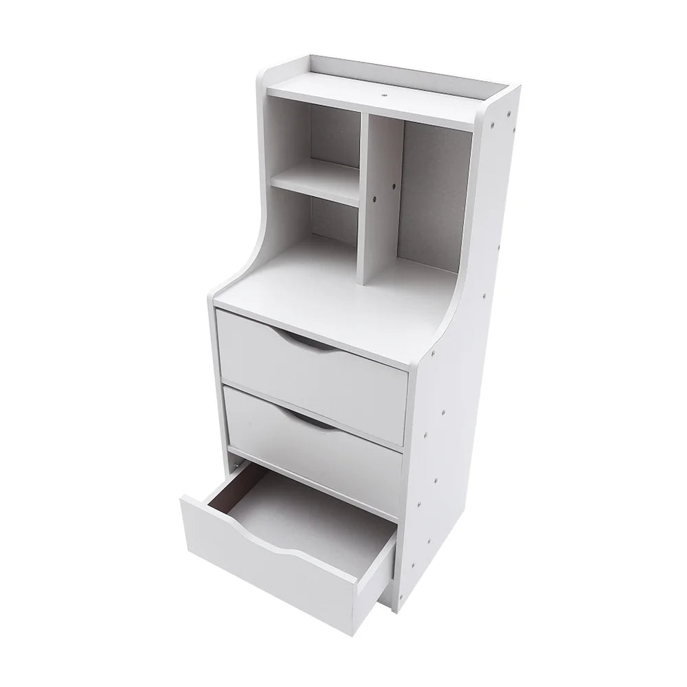 White 3 Drawer Nightstand with Storage Shelf S15475