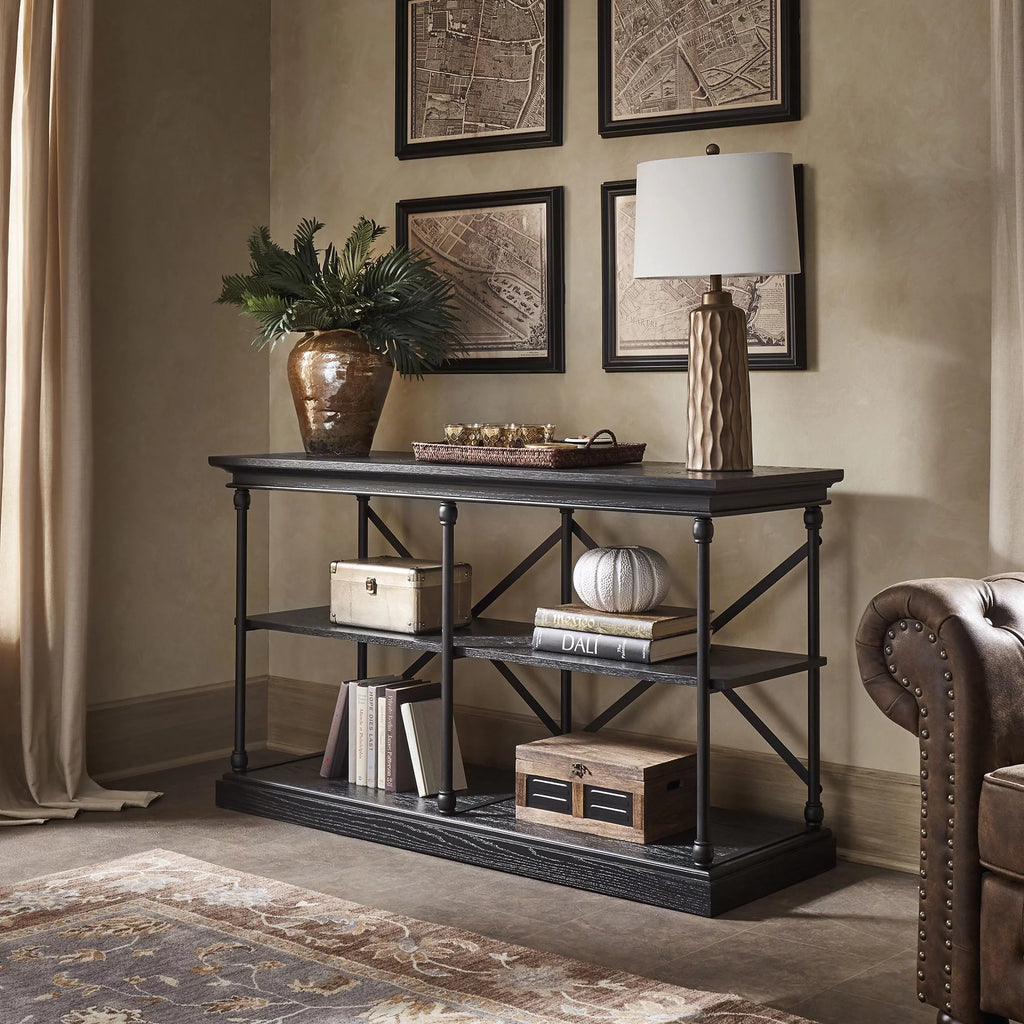 Rustic Wood and Metal Console Table L561
