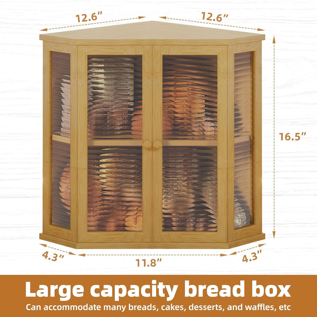 16.5 inch Bamboo Double Layer Bread Box with Glass Door H4501