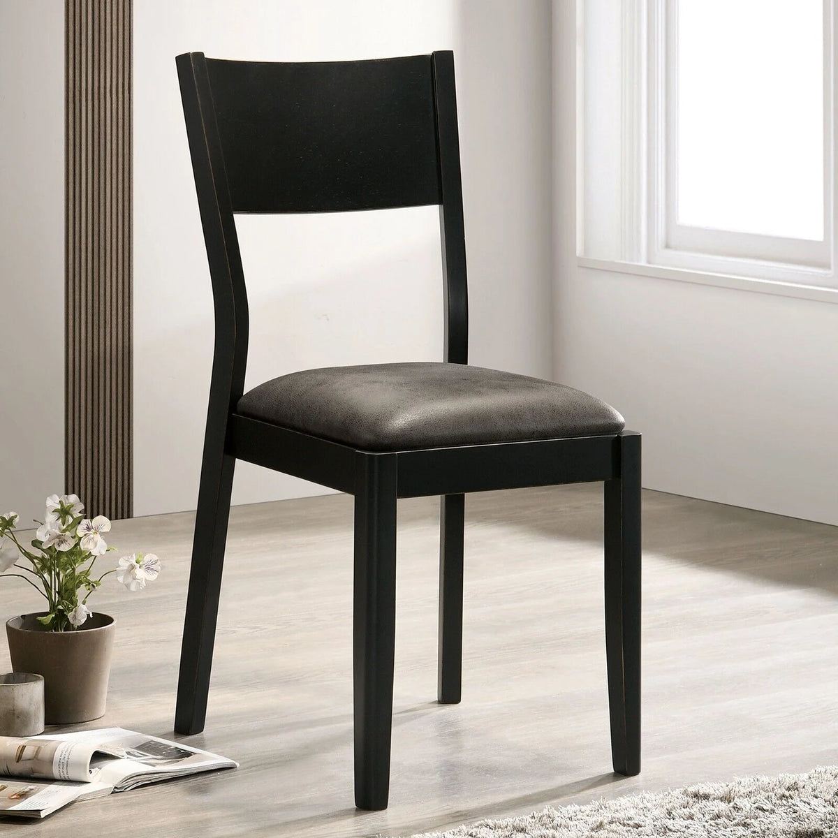 Set of 2 Dining Chairs Black Solid Wood Gray Leatherette Seat T51955