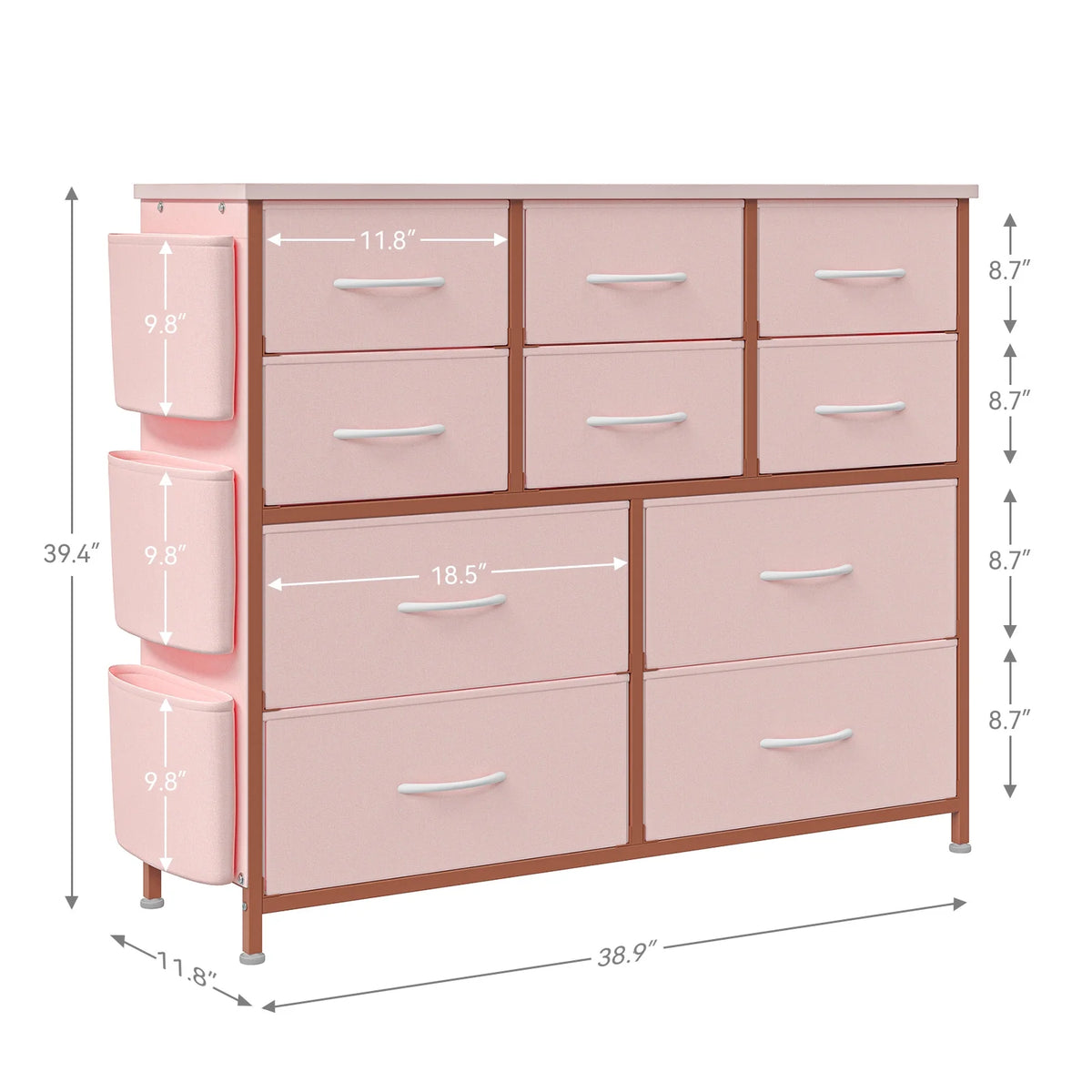 Pink 10 Drawer Fabric Dresser with Wood Tabletop P5737
