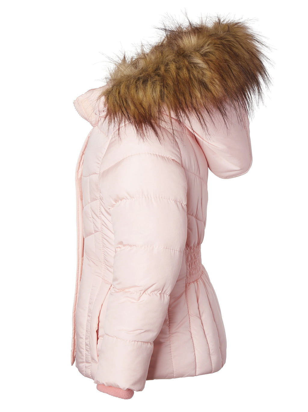 Girls Quilted Fleece Lined Winter Puffer Jacket Coat Faux Fur Trim Zip-Off Hood Blush 14/16 X3481
