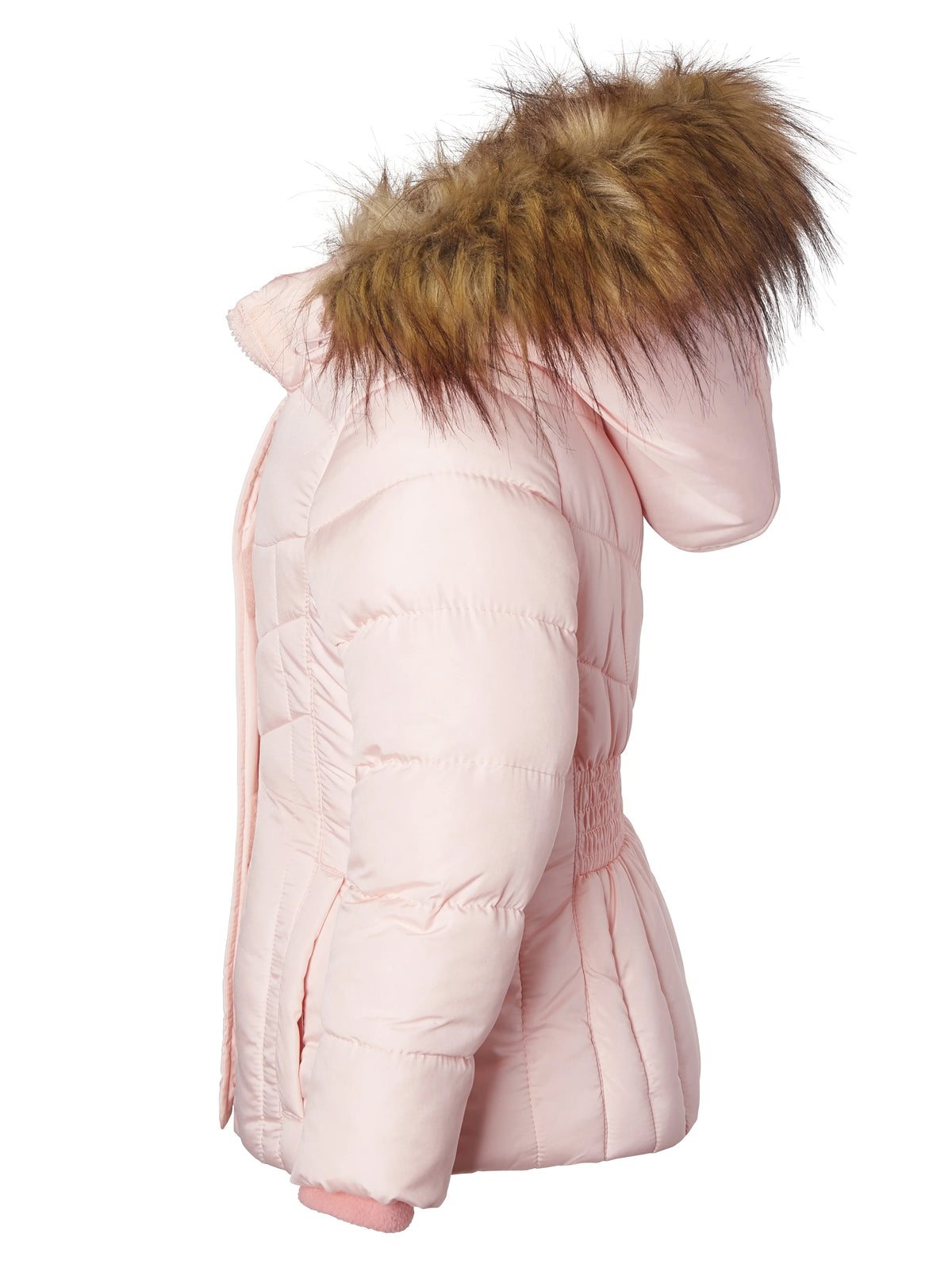 Girls Quilted Fleece Lined Winter Puffer Jacket Coat Faux Fur Trim Zip-Off Hood Blush 14/16 X3481