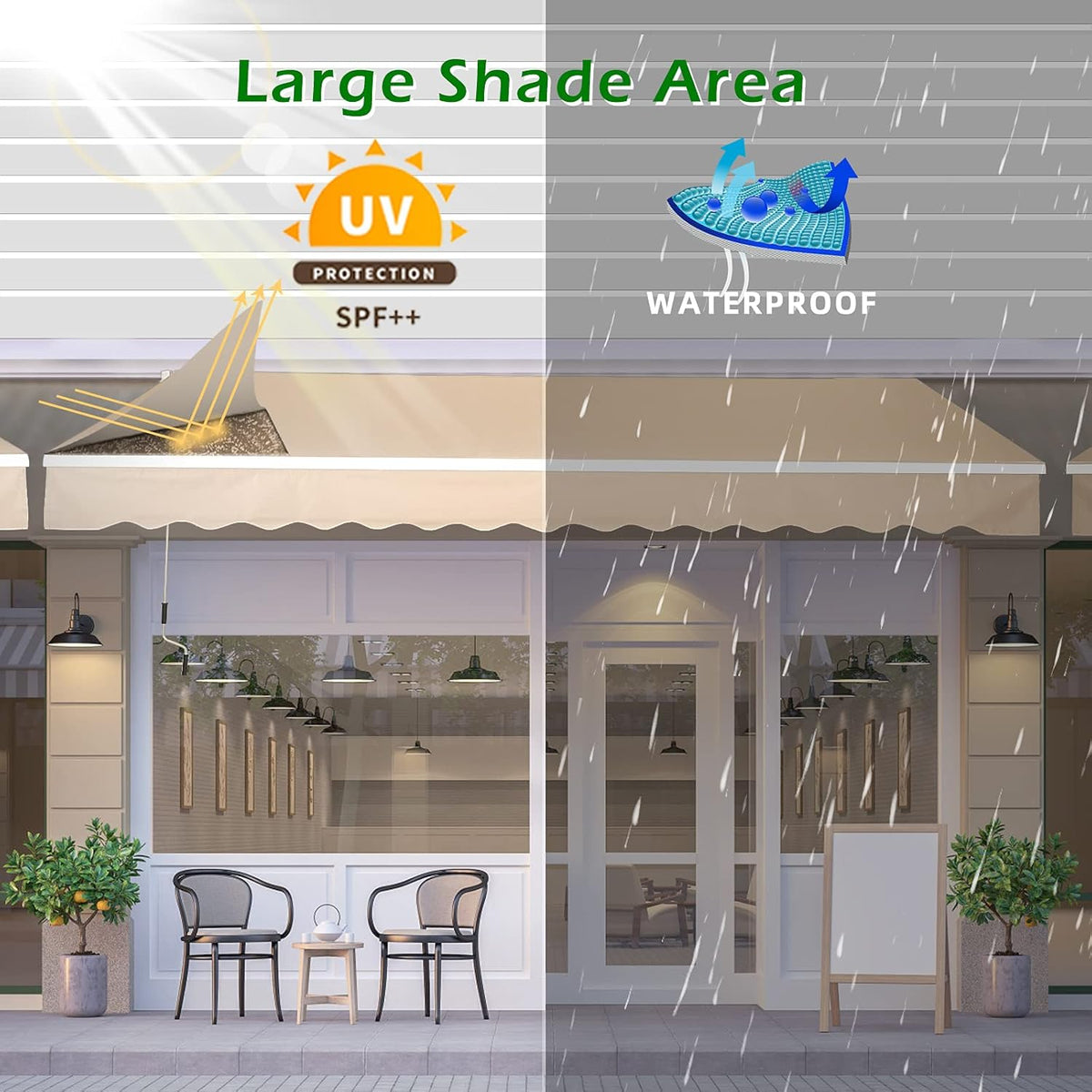 13'×8' Retractable Patio Awning with Manual Crank Handle, Beige B5920