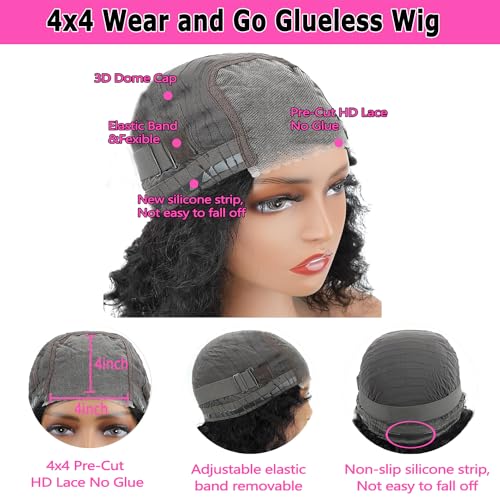 Deep Wave Curly Bob Lace Front Wig Human Hair 4x4 Lace Closure 180% Density 12in W3825