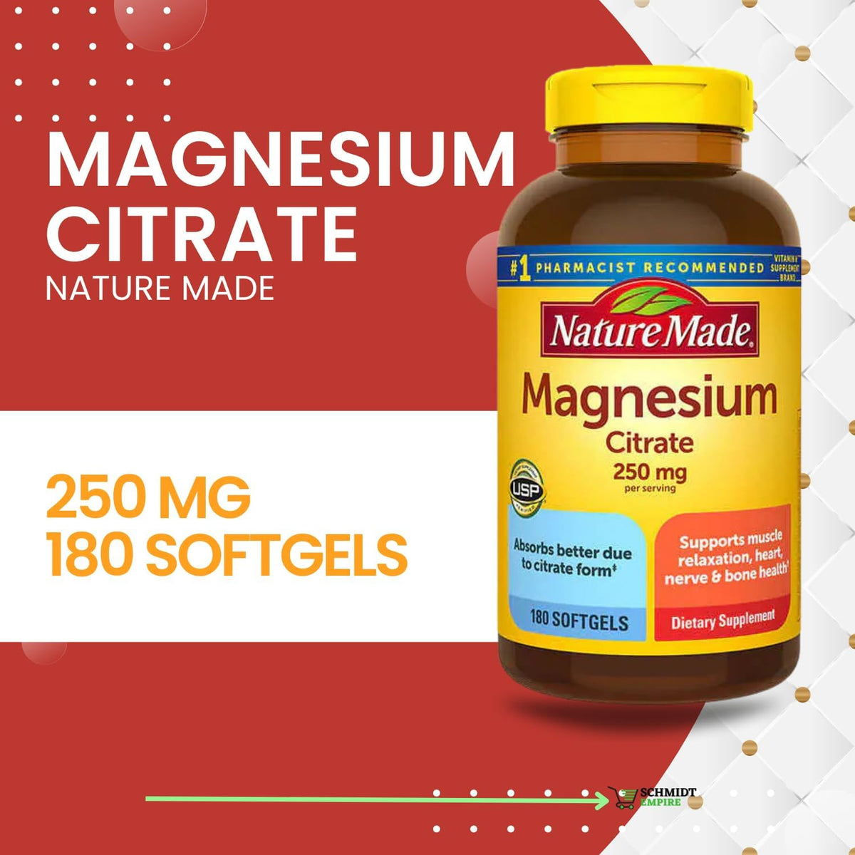 Magnesium Citrate 250 mg Supplement, 180 Count Softgels P315
