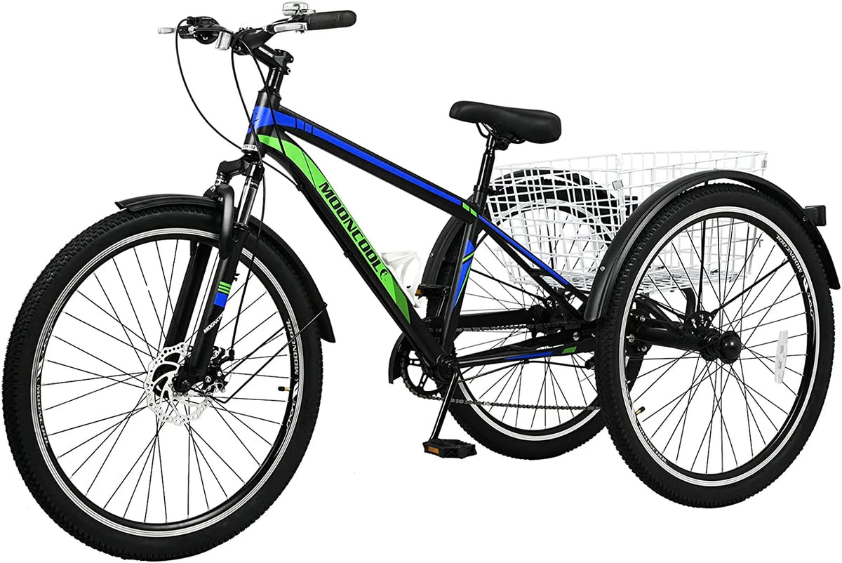 7 Speed 24/26/27.5 Inch Adult Mountain Tricycle with Shopping Basket L382535