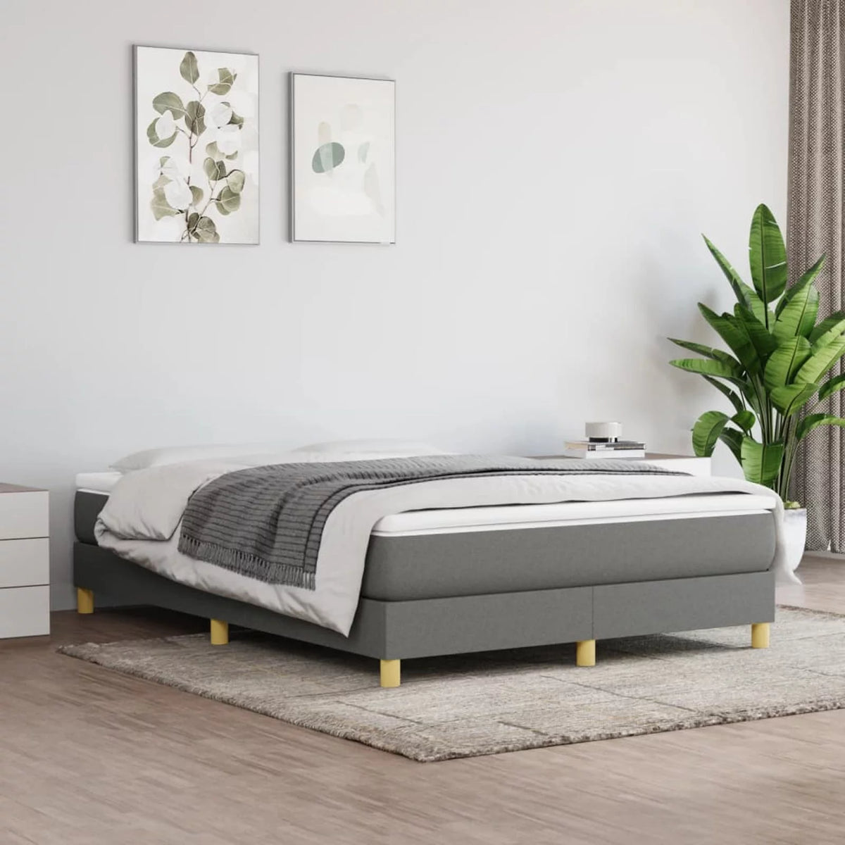 Box Spring Bed with Mattress Dark Gray Full Fabric X7340